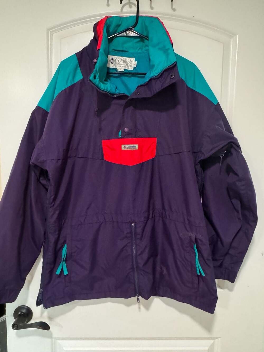 Vintage 90s Colorblock Windbreaker Jacket Purple Teal Neon Gorpcore Ski Large